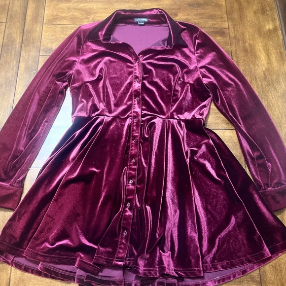 Fashion Nova Dresses & Skirts - Velvet  Party Dress Long Sleeves and button up